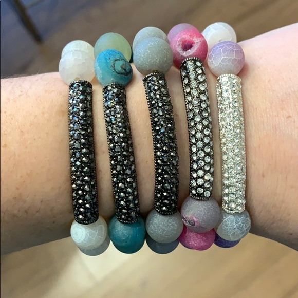 Agate druzy stone beaded stretch bracelet - Picture 2 of 8